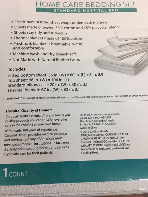 Standard Hospital Bedding